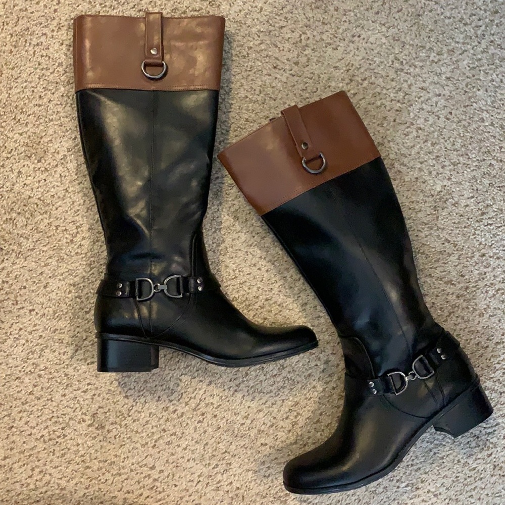 Bandolino leather boots. EUC. Black with brown trim.